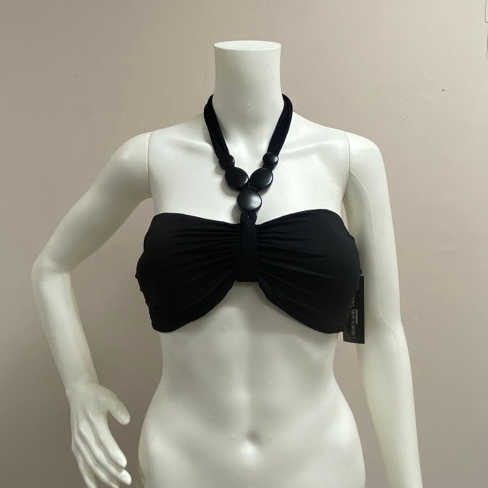 Carmen Marc Valvo Black Bandeau Bikini Swim Top Size XL NWT